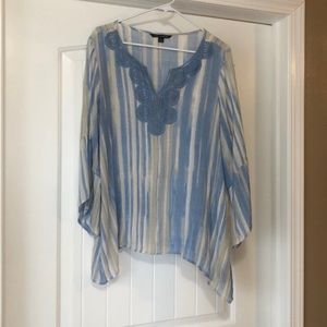 Blue/tan striped linen tunic